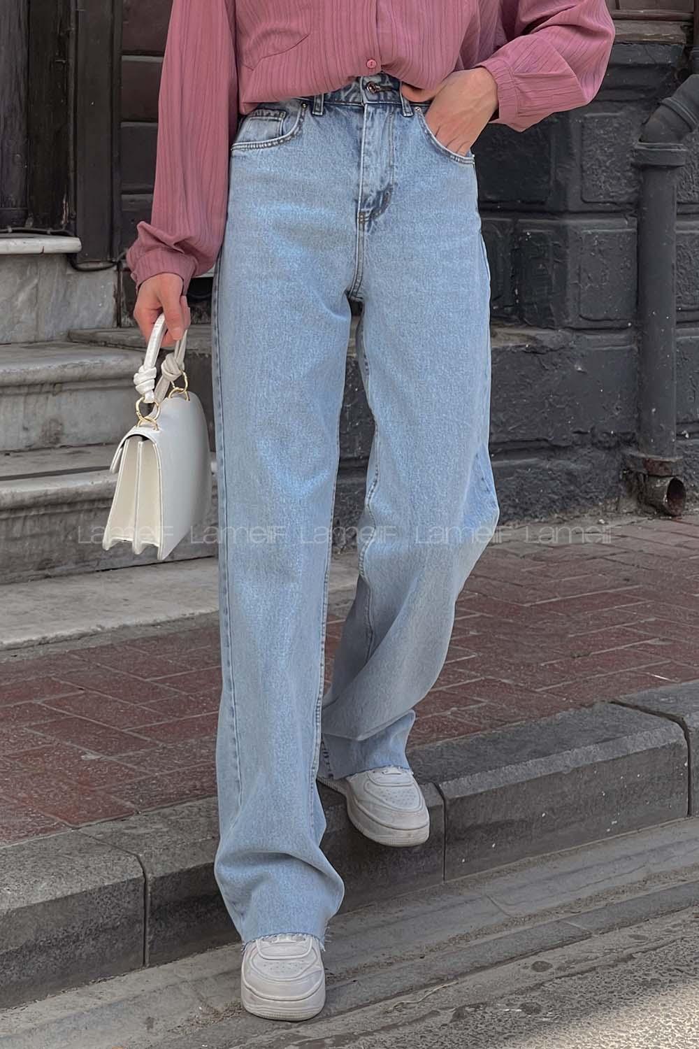 Lamelif Kesik Paça Straight Jean Buz Mavisi