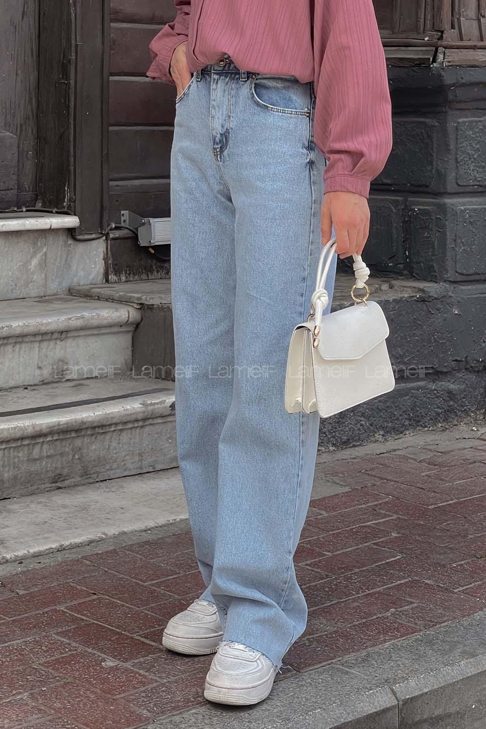 Lamelif Kesik Paça Straight Jean Buz Mavisi