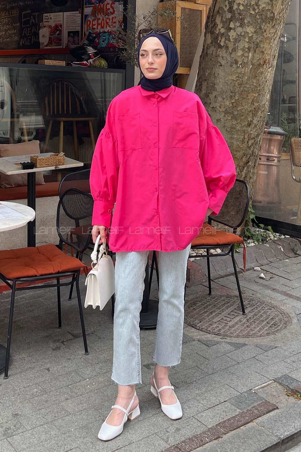 Fuchsia Shirt Collar Long Arm Poplin Fabric Unprinted Shirt