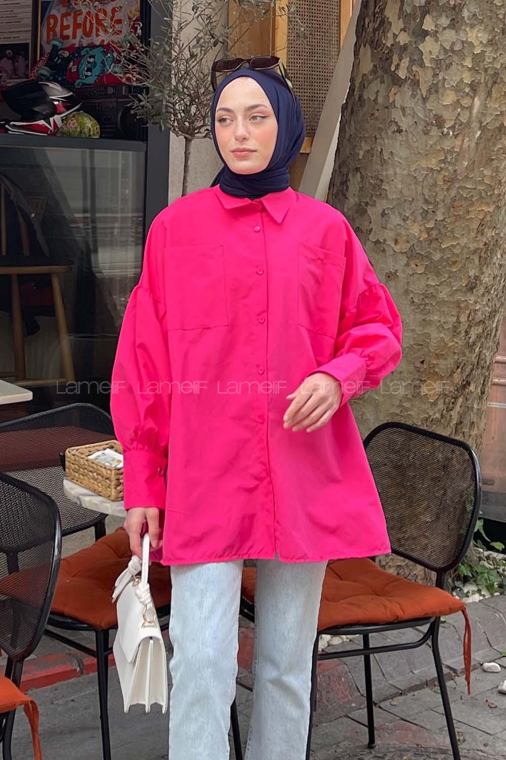 Fuchsia Shirt Collar Long Arm Poplin Fabric Unprinted Shirt