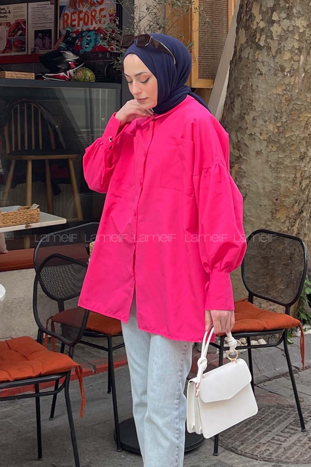 Fuchsia Shirt Collar Long Arm Poplin Fabric Unprinted Shirt