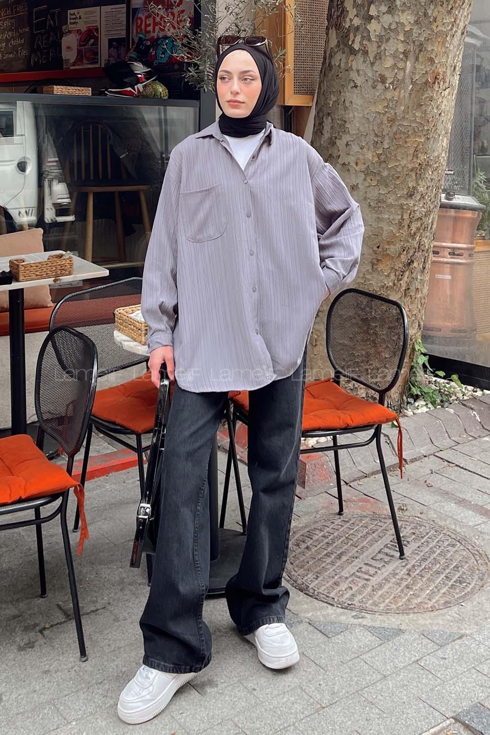 Lamelif Kraşlı Gömlek Gri