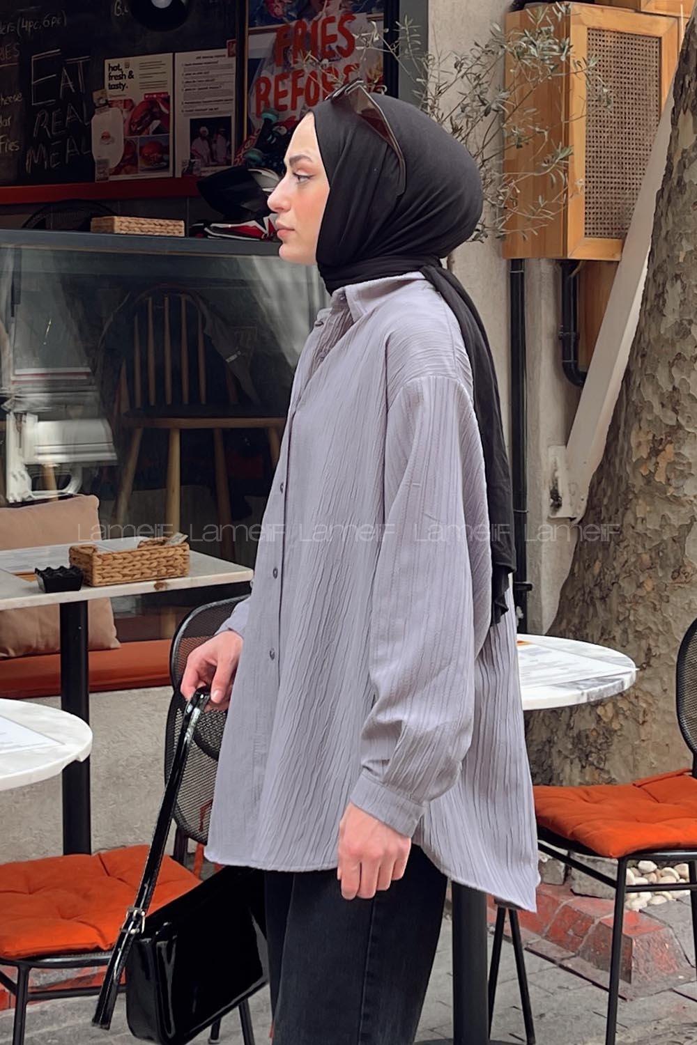Lamelif Kraşlı Gömlek Gri