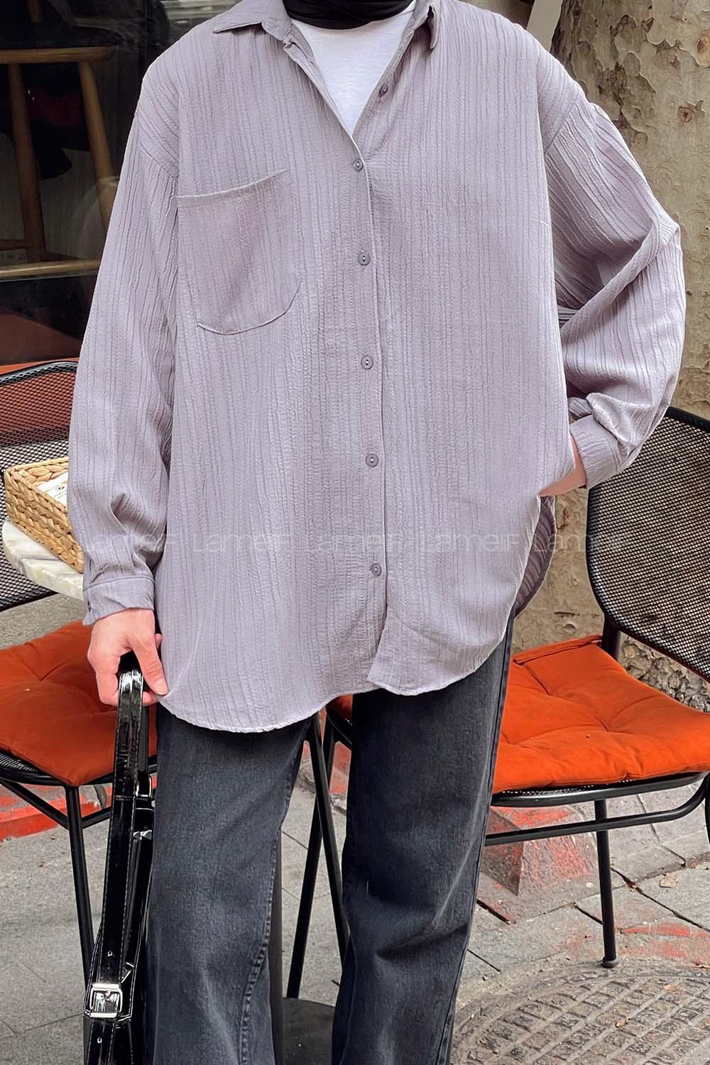 Lamelif Kraşlı Gömlek Gri