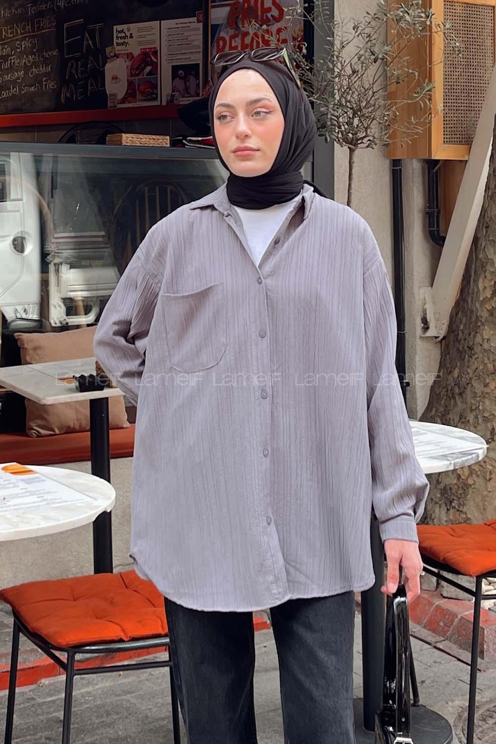 Lamelif Kraşlı Gömlek Gri