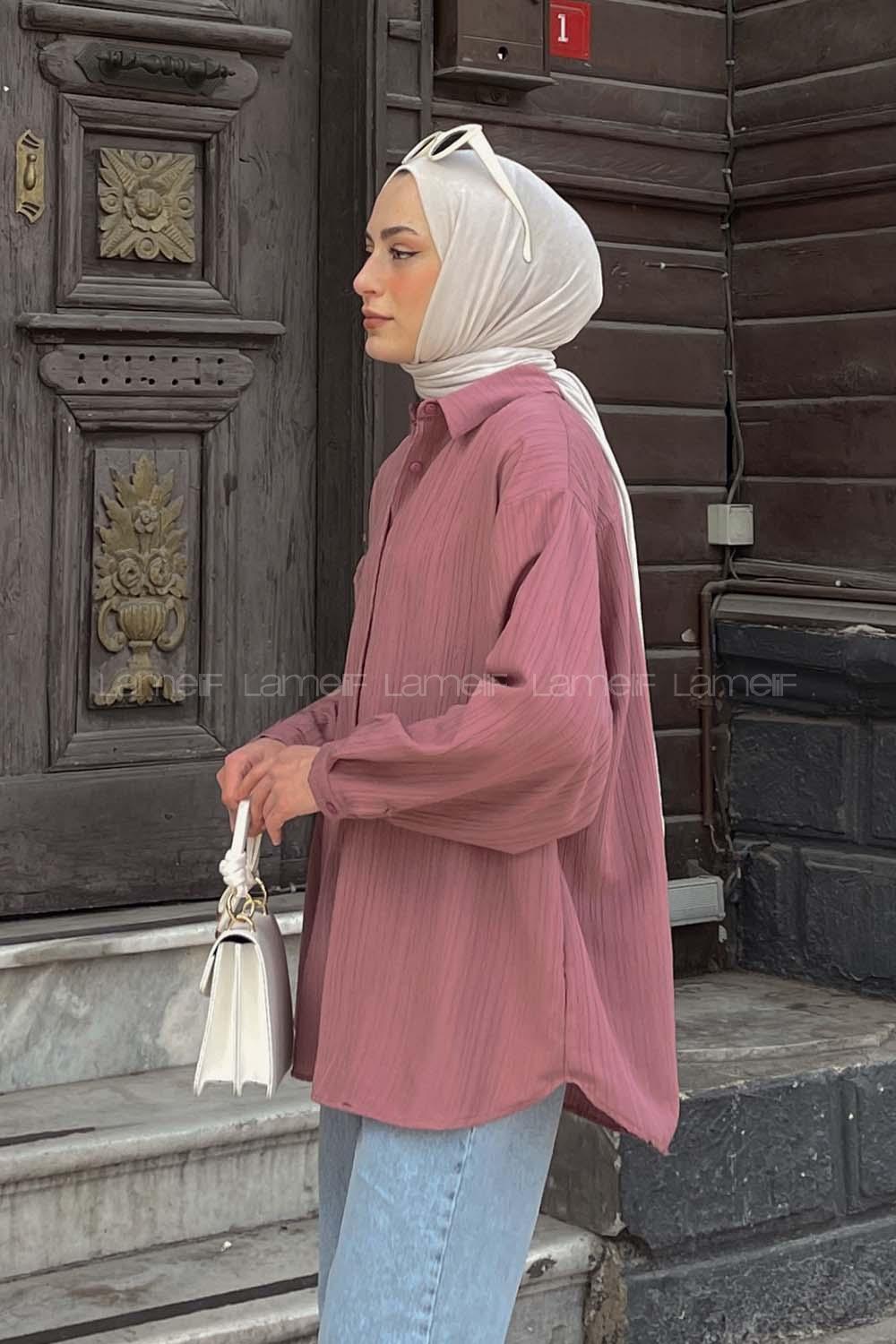 Lamelif Kraşlı Gömlek Gül