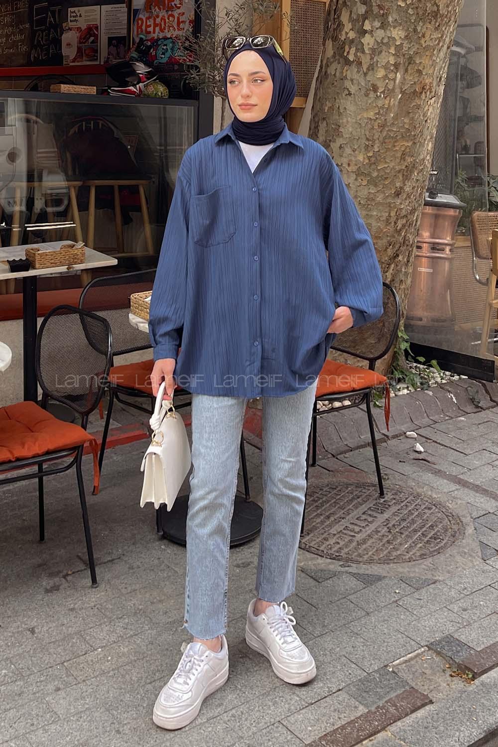 Lamelif Kraşlı Gömlek İndigo