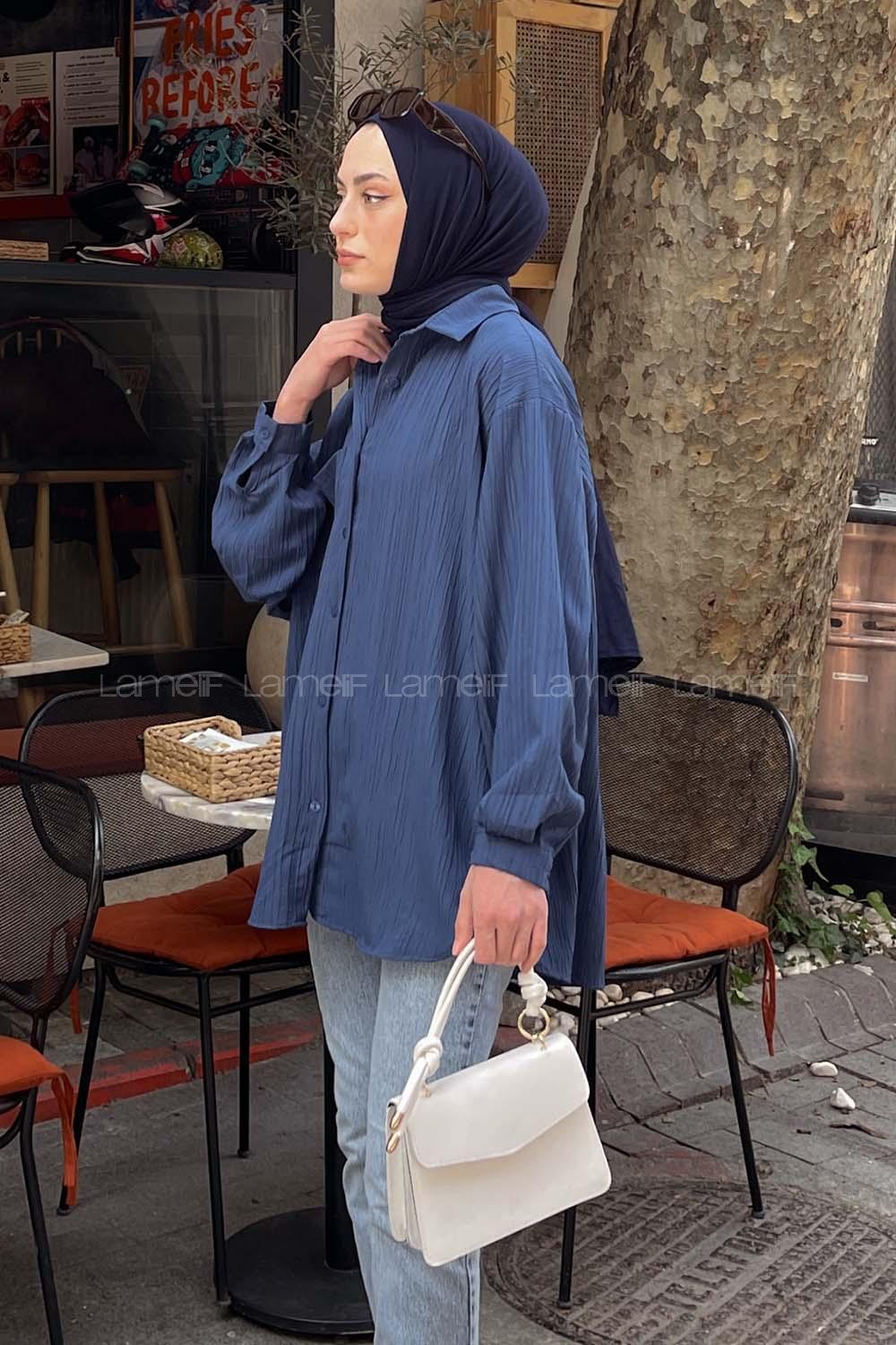 Lamelif Kraşlı Gömlek İndigo