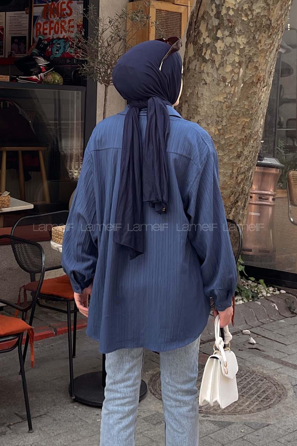 Lamelif Kraşlı Gömlek İndigo