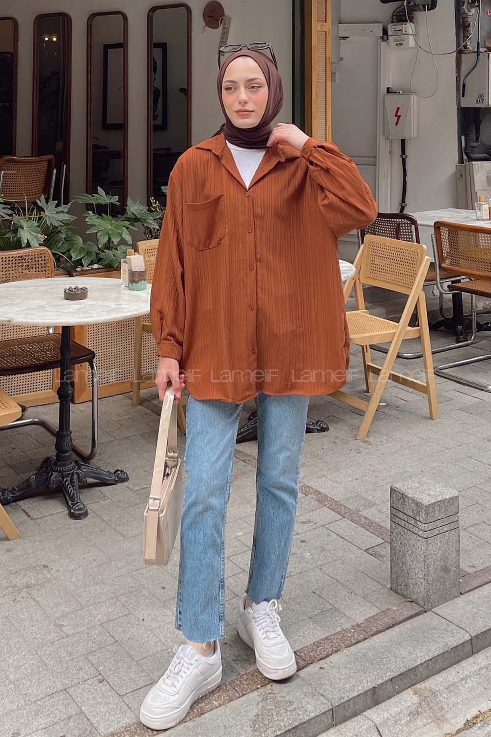 Lamelif Kraşlı Gömlek Kahverengi