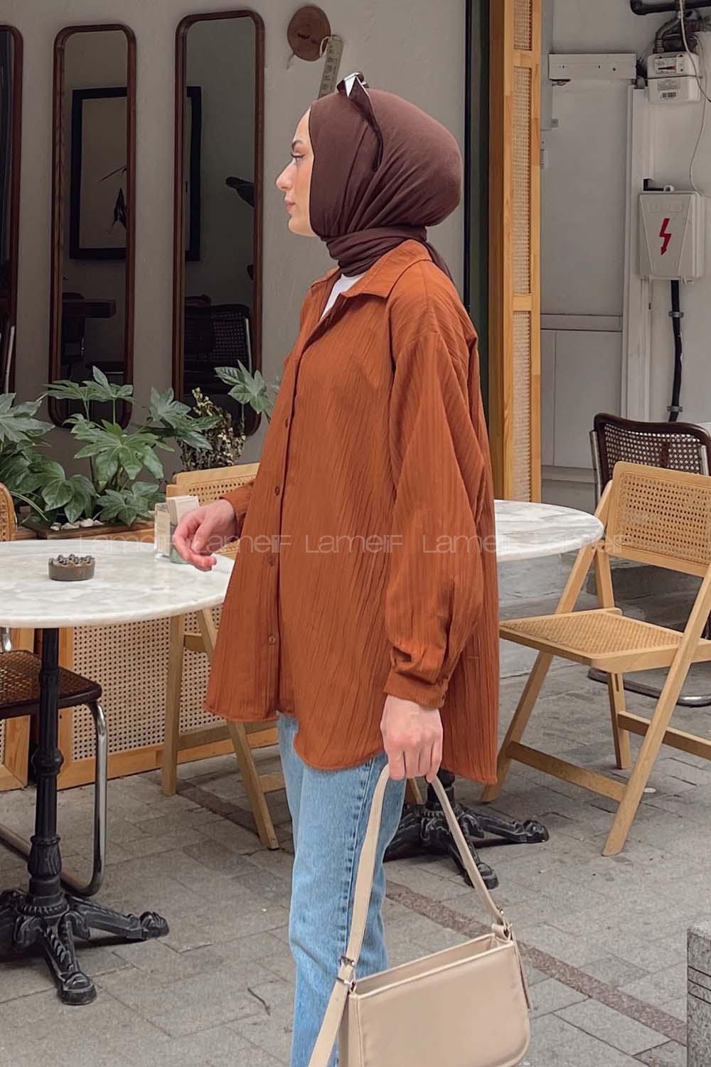 Lamelif Kraşlı Gömlek Kahverengi