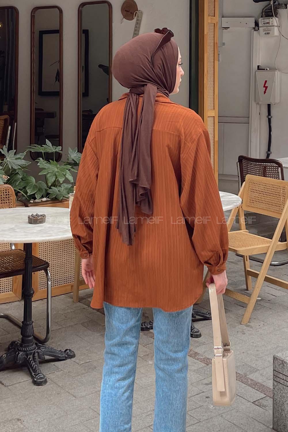 Lamelif Kraşlı Gömlek Kahverengi