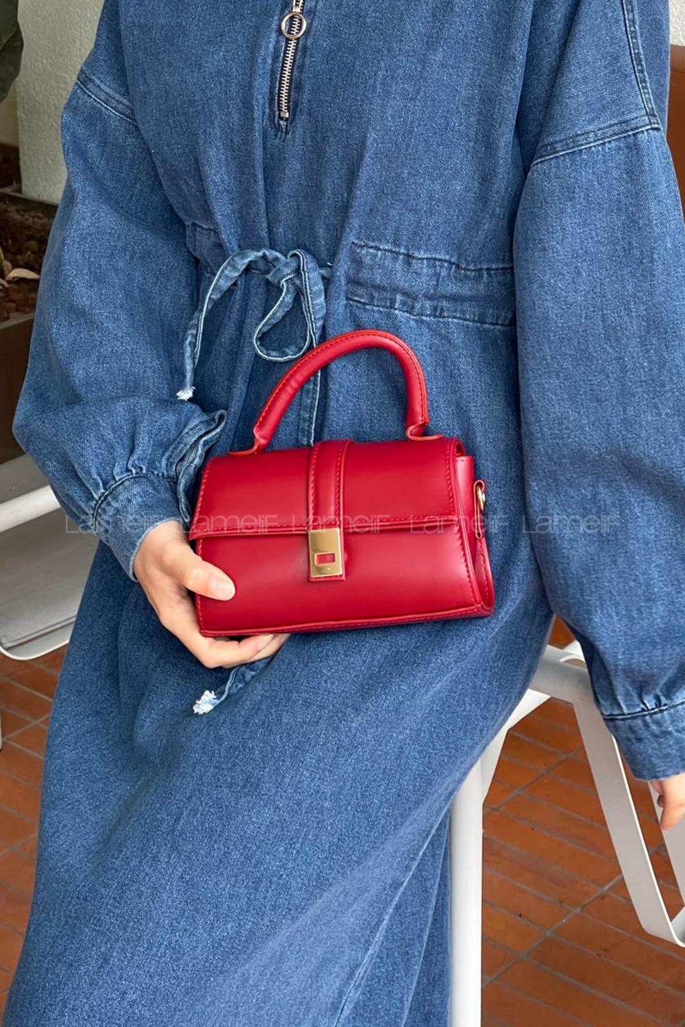 Lamelif Ruby Model Mini Üstten Ayarlanabilir Yan Askılı Kapaklı Çanta Bordo