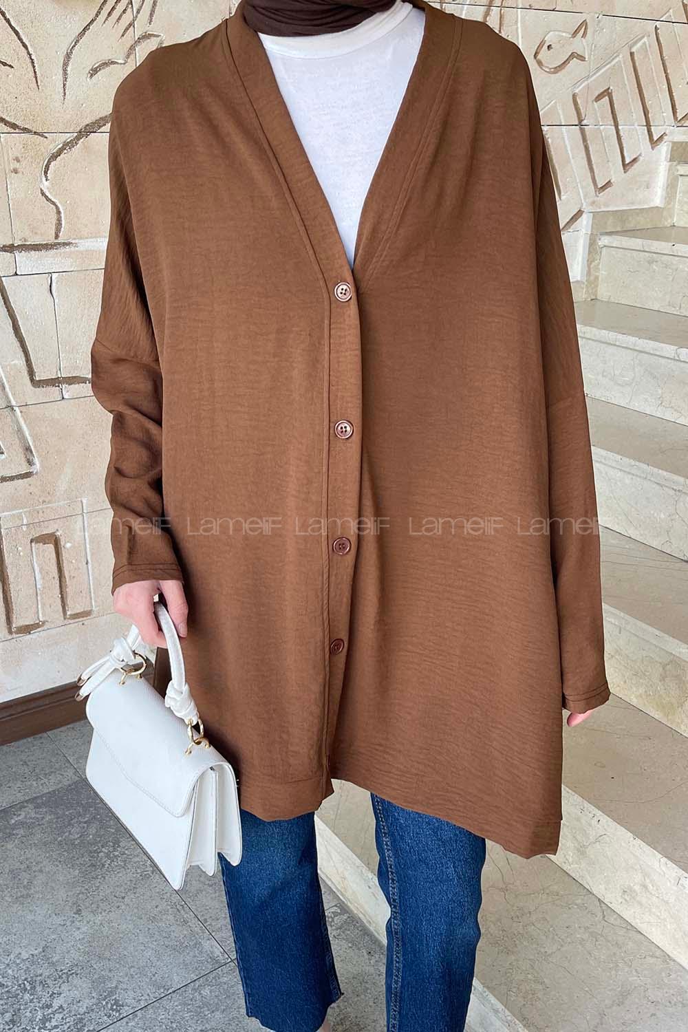 Brown V Neck Bat Sleeve Arm Ayrobin Cardigan
