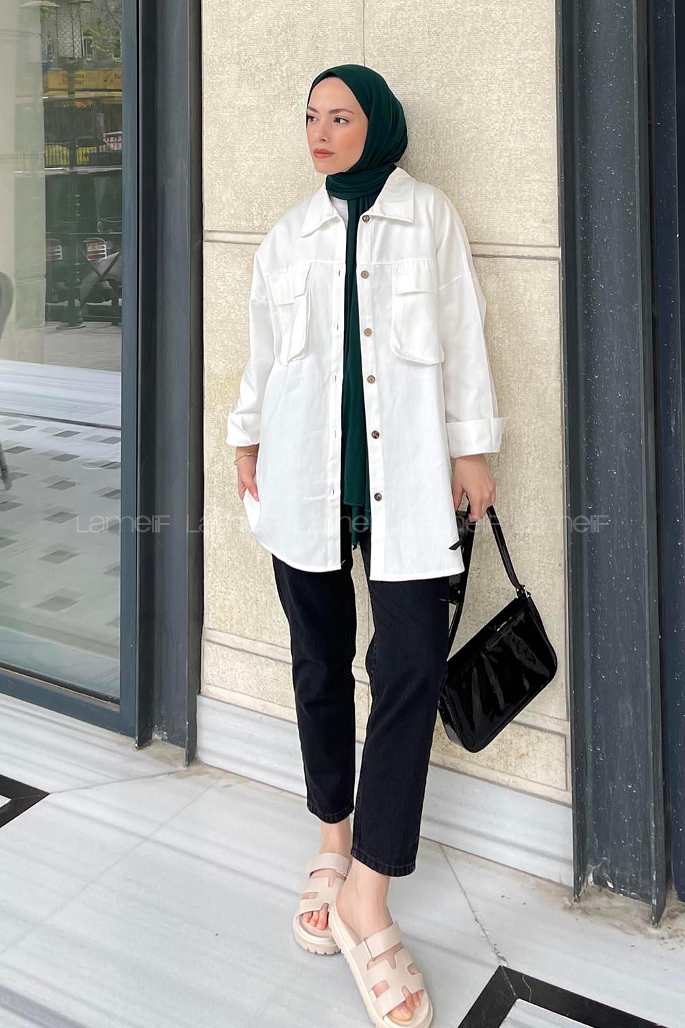 White Shirt Collar Long Arm Cotton Unprinted Shirt