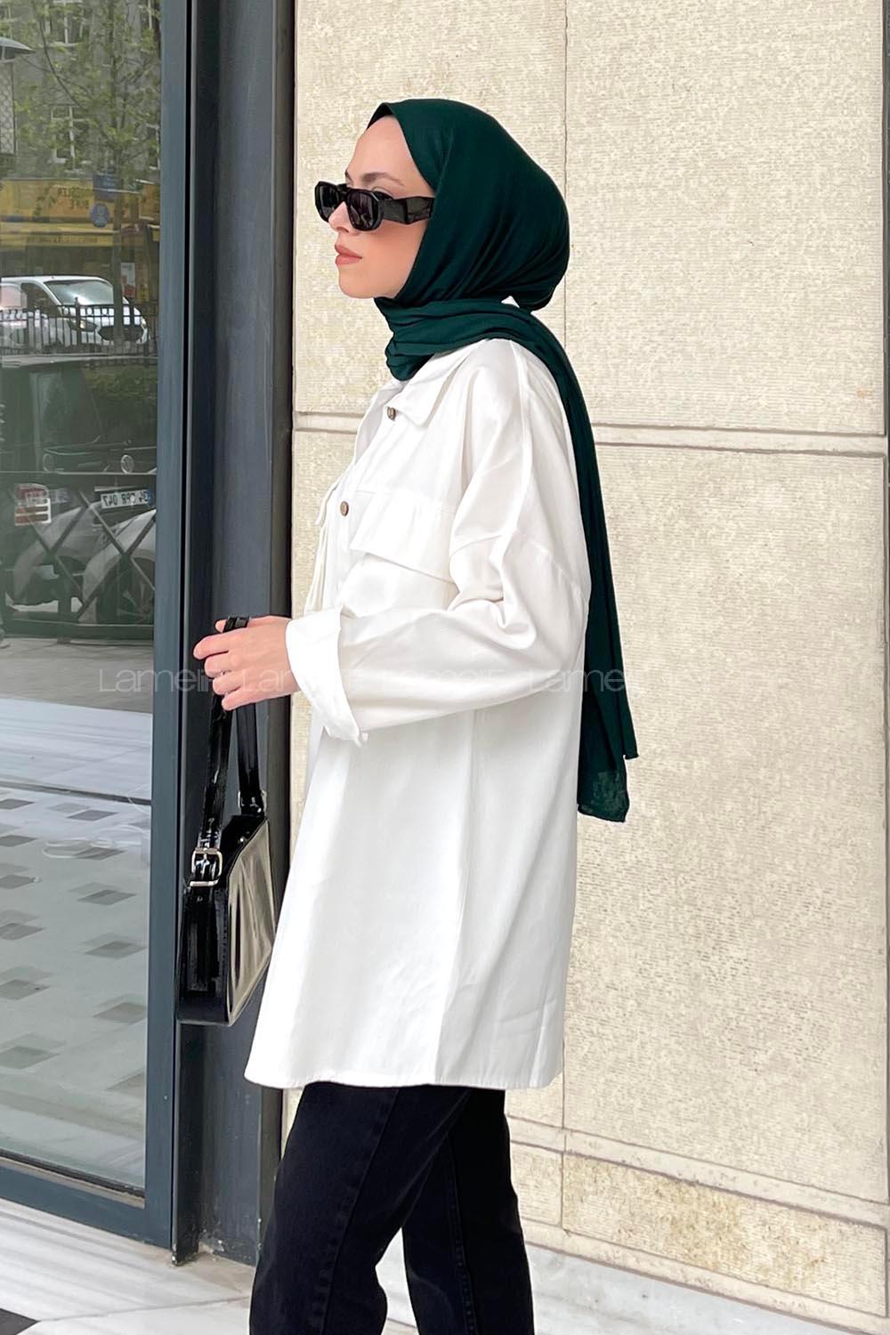 White Shirt Collar Long Arm Cotton Unprinted Shirt