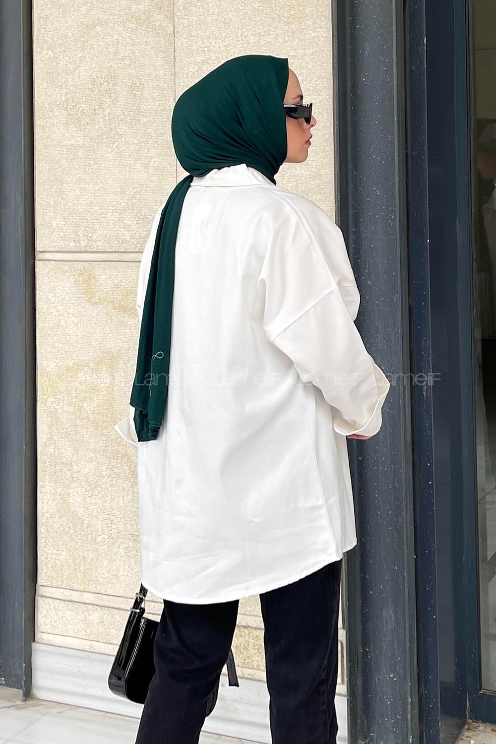 White Shirt Collar Long Arm Cotton Unprinted Shirt