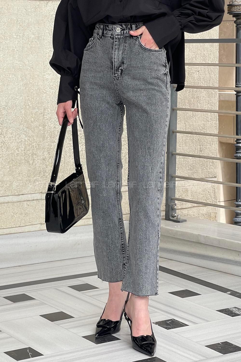 Lamelif Kesik Paça Fit Jean Füme