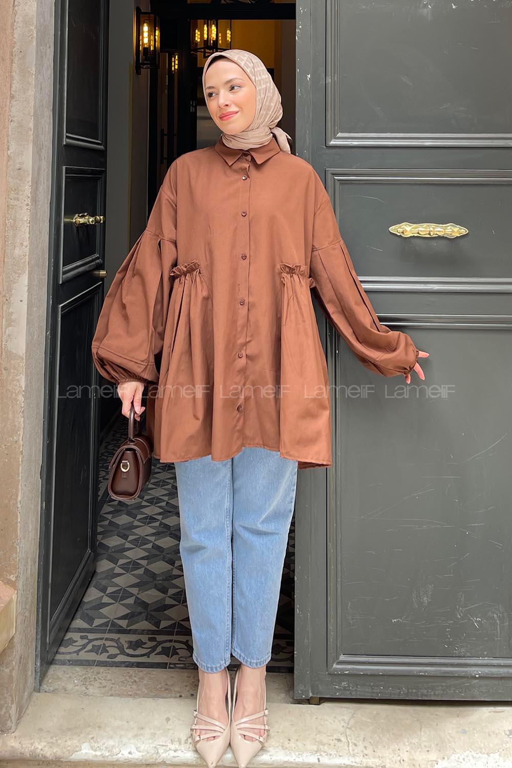 Lamelif Lopez Balon Kol Tunik Kahverengi