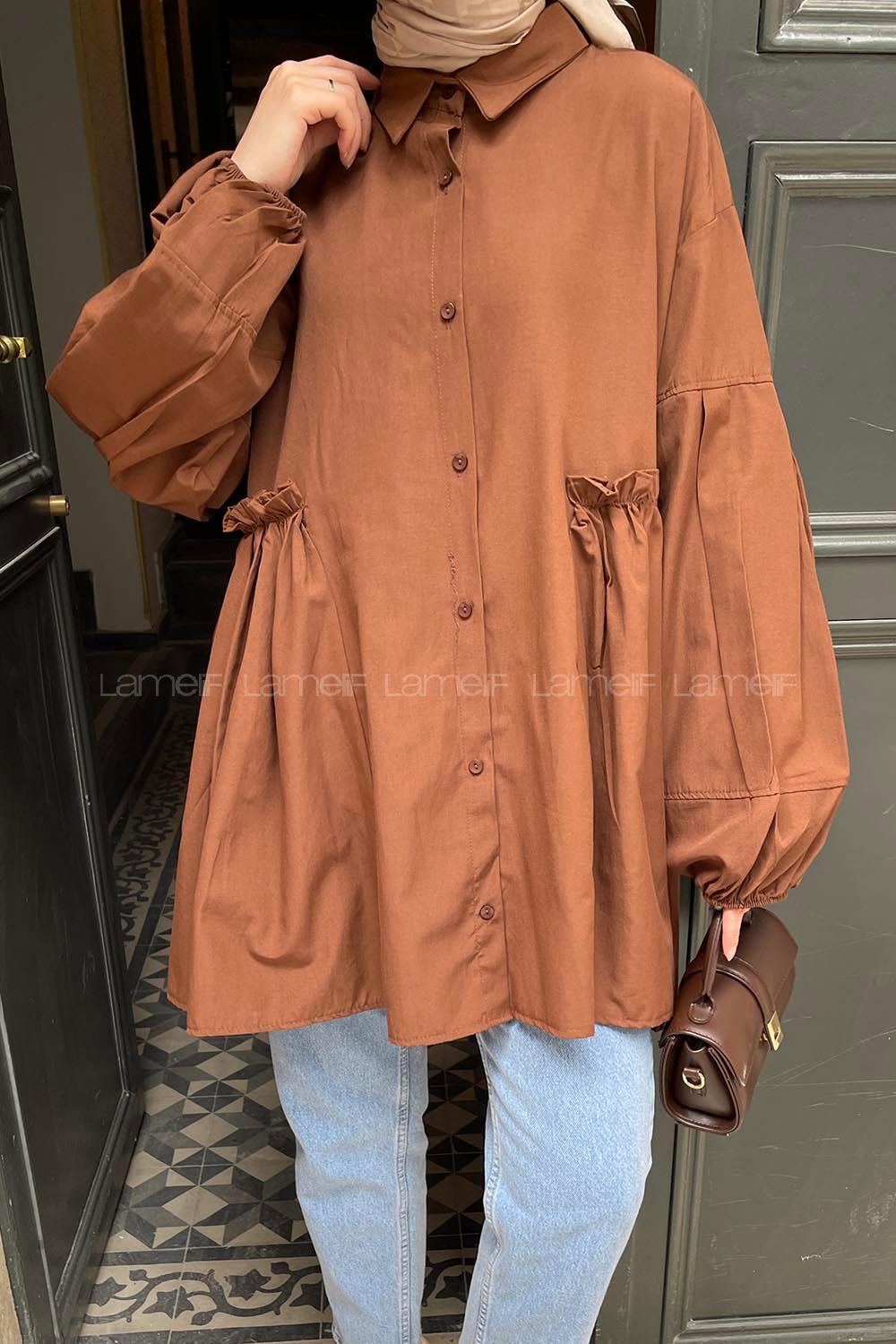 Lamelif Lopez Balon Kol Tunik Kahverengi