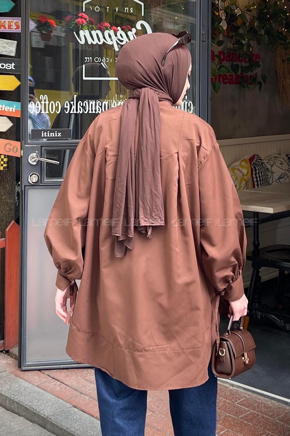 Lamelif Manşeti Biyeli Tunik Acı Kahve