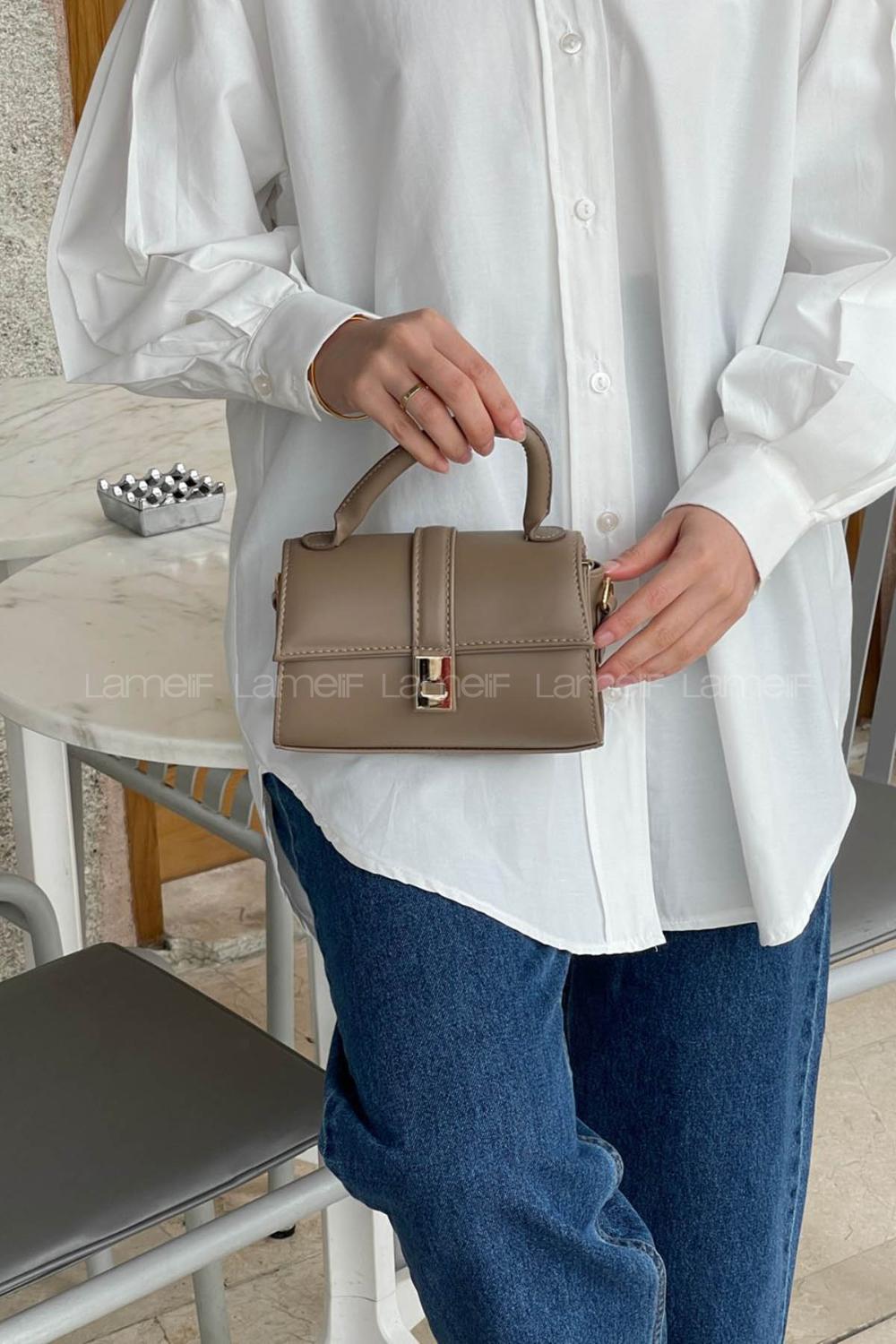 Lamelif Ruby Model Mini Üstten Ayarlanabilir Yan Askılı Kapaklı Çanta Soft Kahve