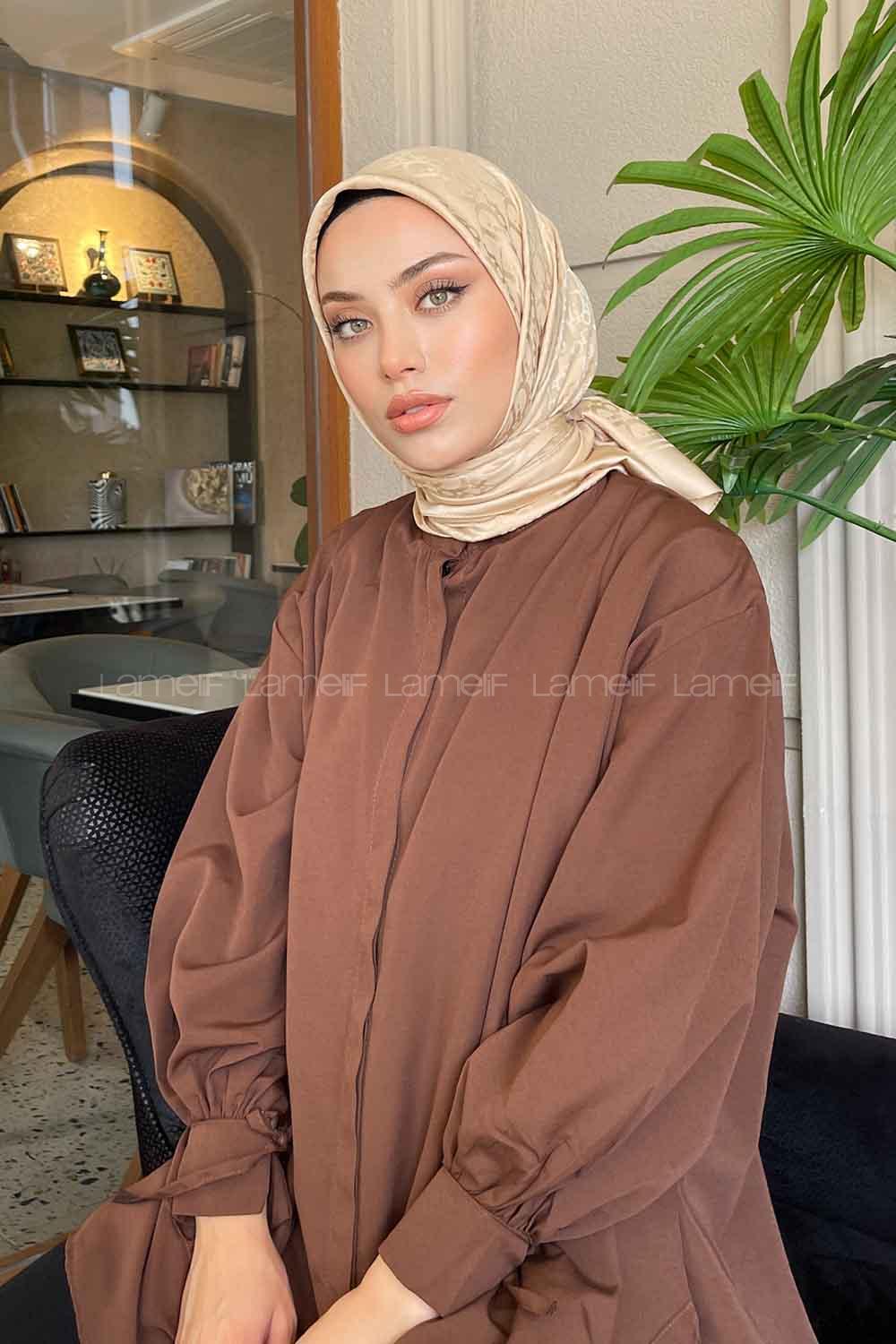 Lamelif Dior Desen Jakar Eşarp Koyu Bej