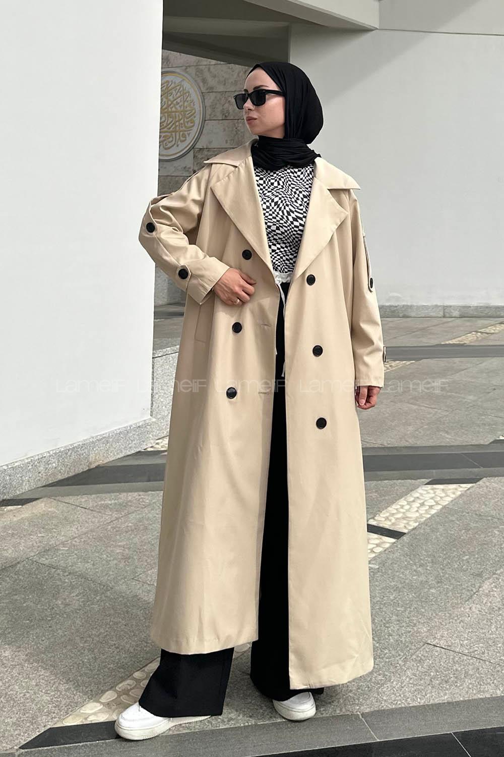 Stone Long Arm Belted Cotton Trench Coat