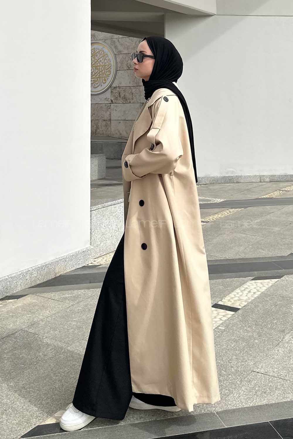 Stone Long Arm Belted Cotton Trench Coat