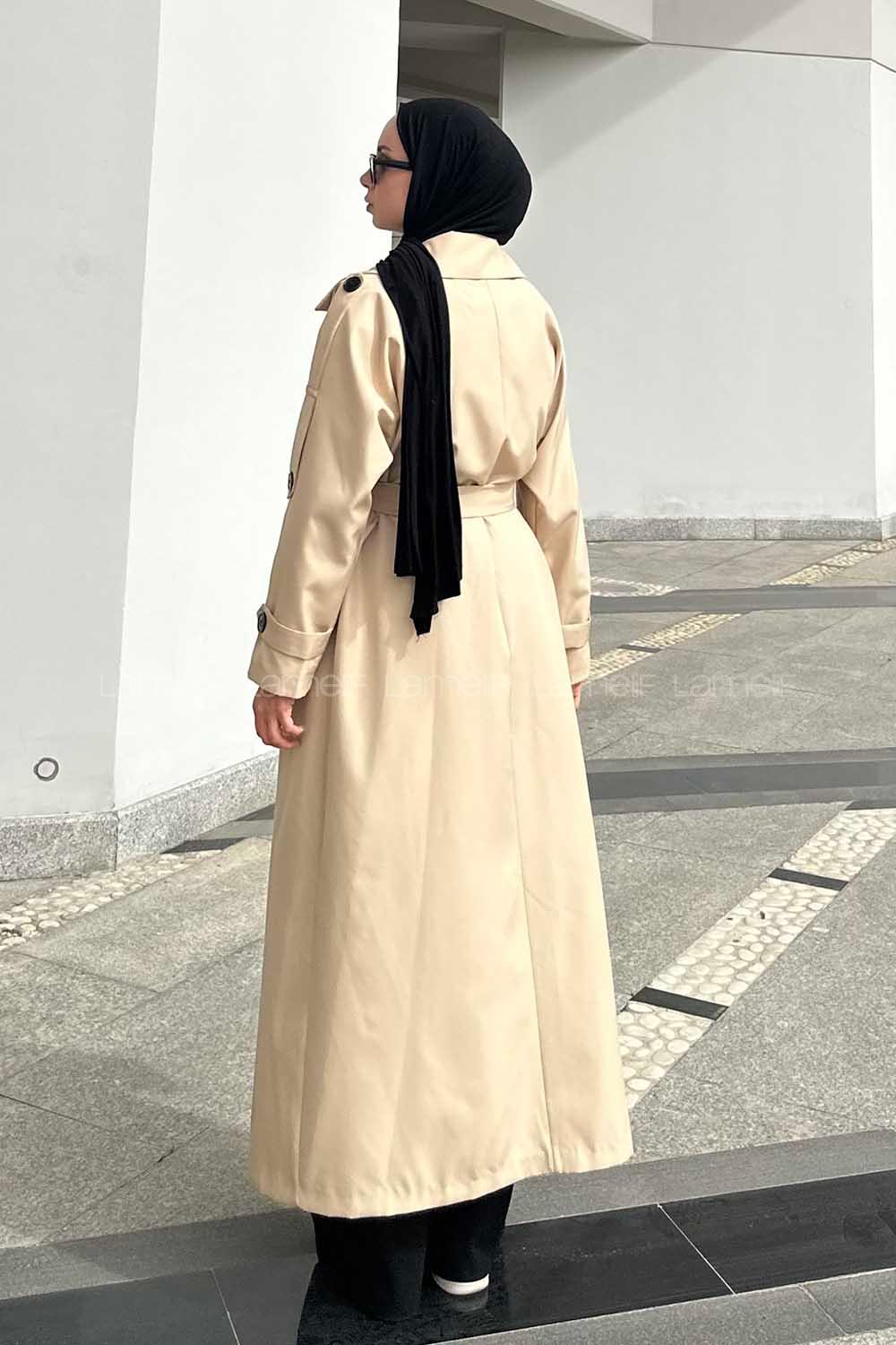 Stone Long Arm Belted Cotton Trench Coat