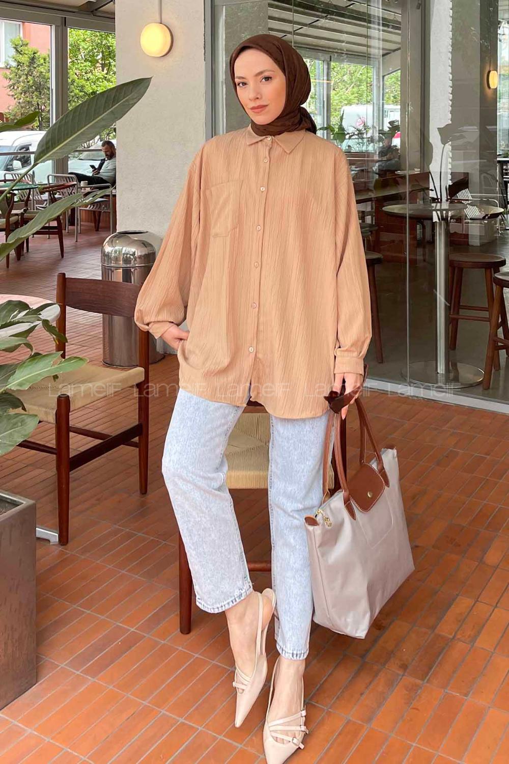 Lamelif Kraşlı Gömlek Camel