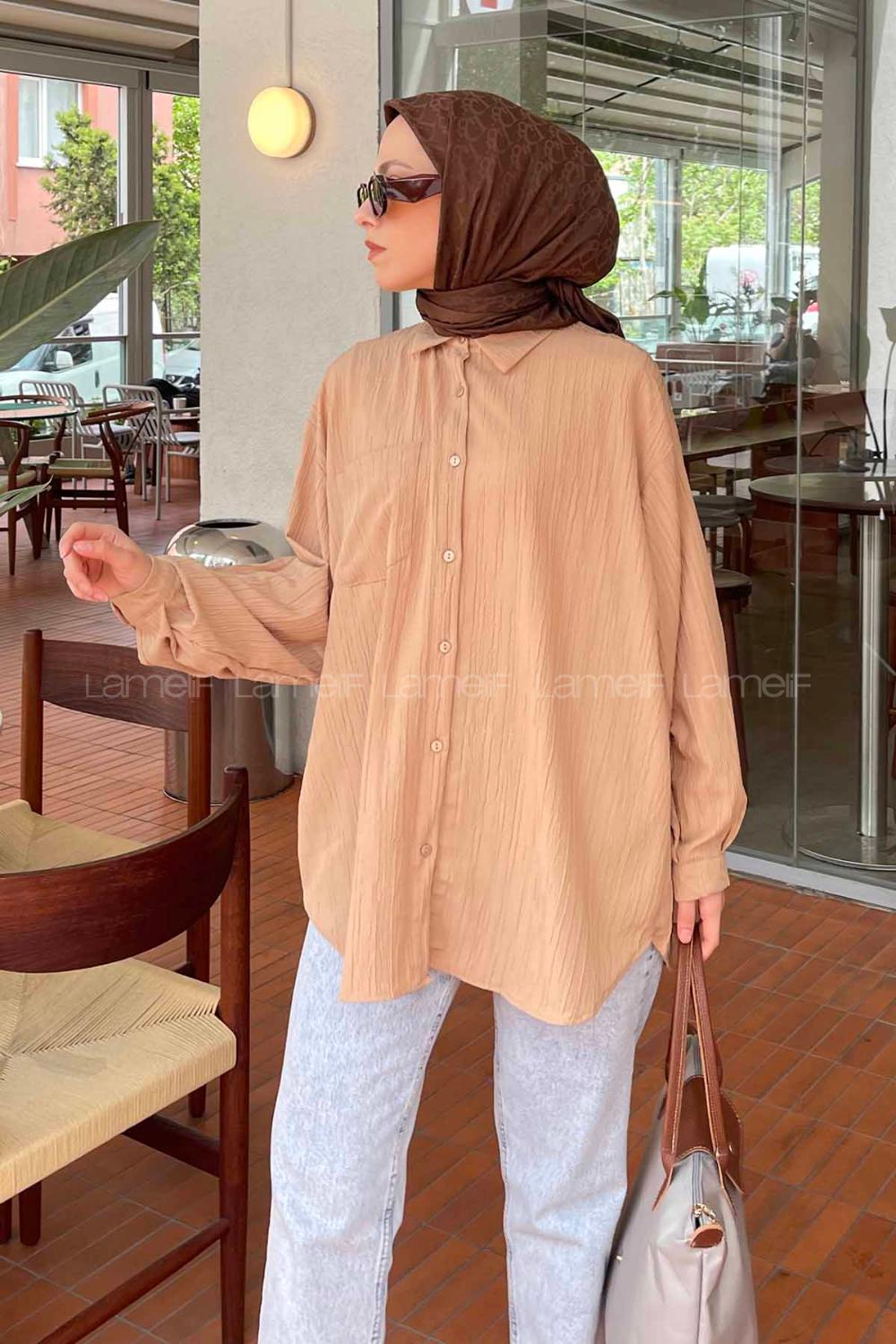 Lamelif Kraşlı Gömlek Camel