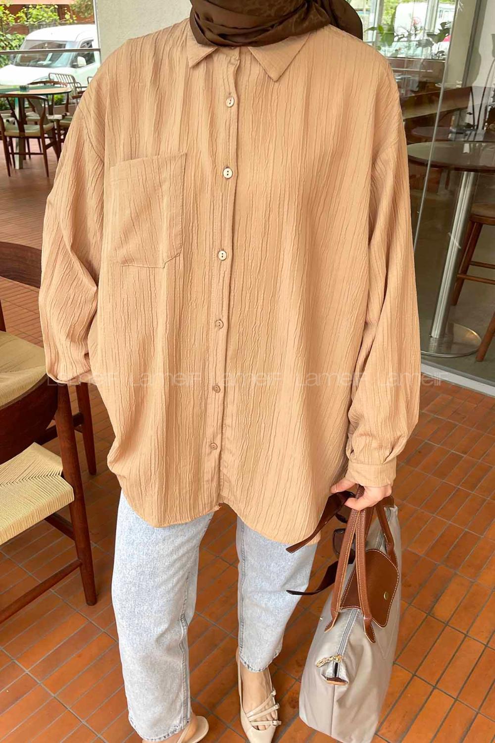 Lamelif Kraşlı Gömlek Camel