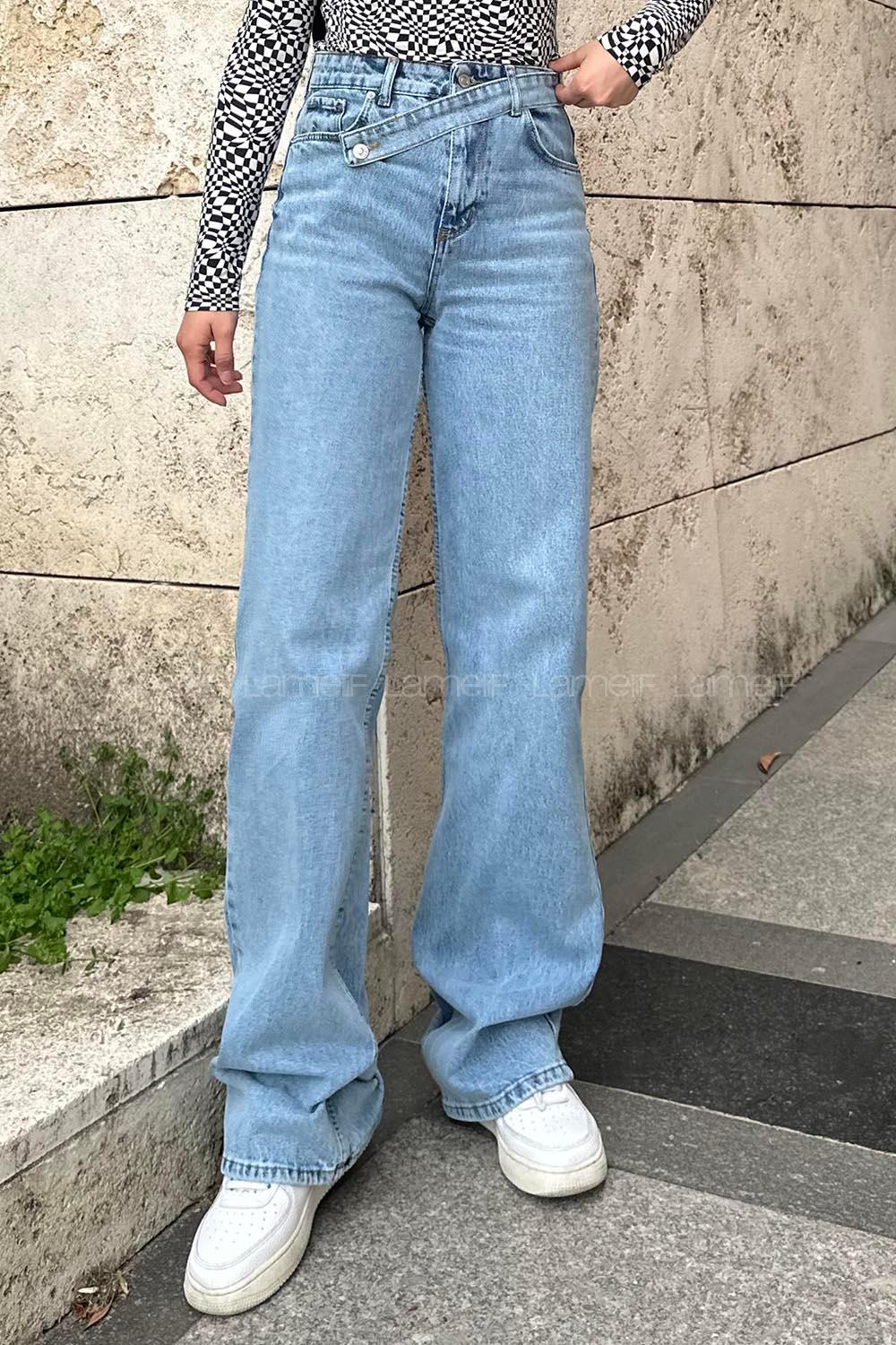 Lamelif Önü Uzun Apoletli Straight Jean Kar Yıkama