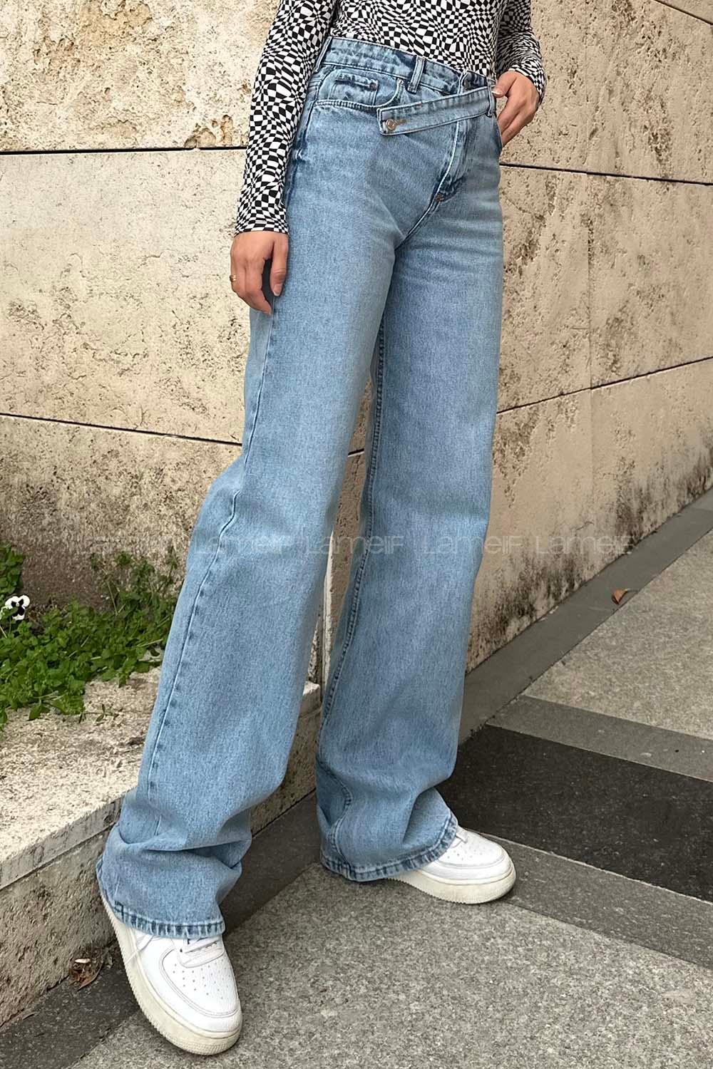 Lamelif Önü Uzun Apoletli Straight Jean Kar Yıkama