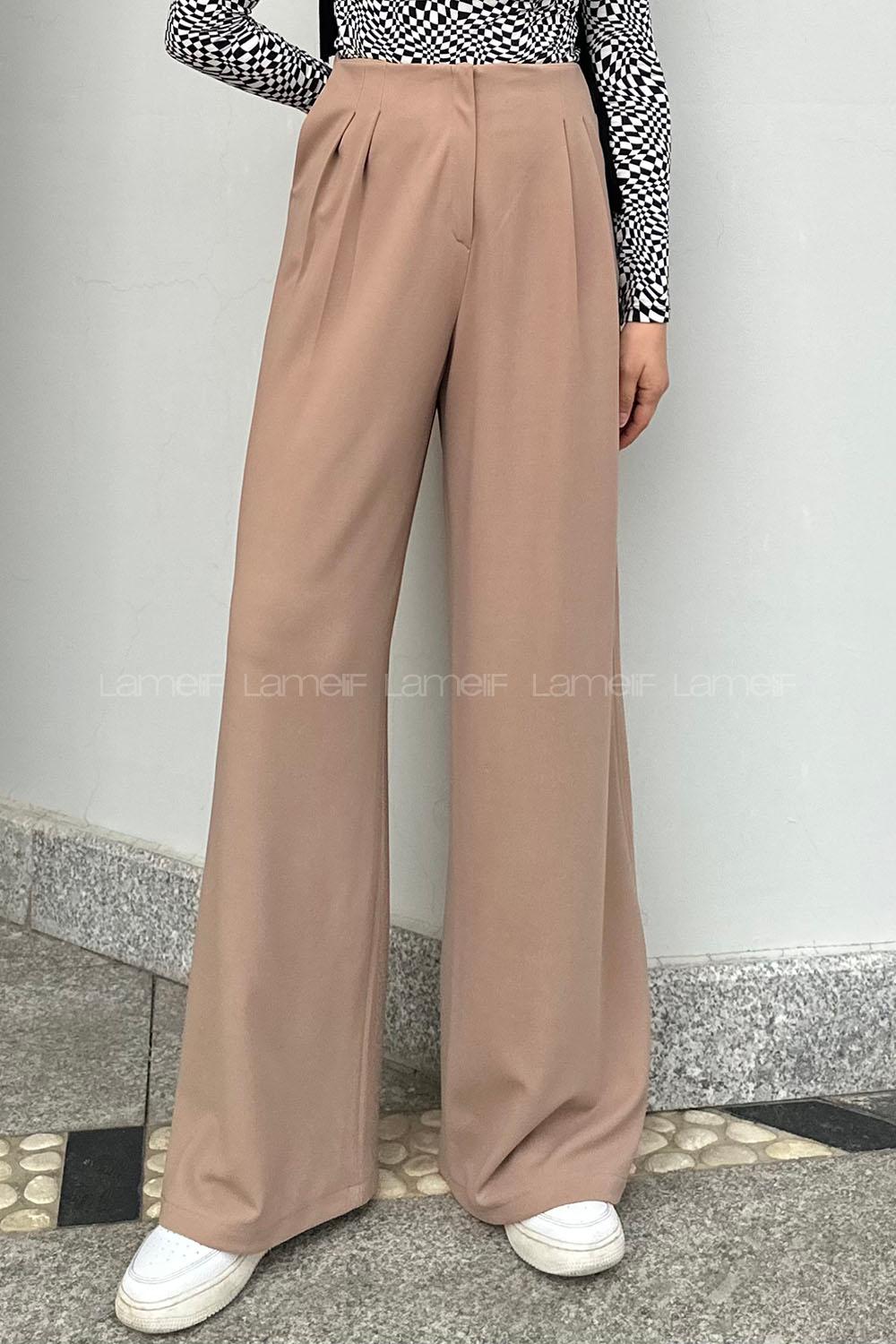 Lamelif Pensli Krep Pantolon Vizonrengi