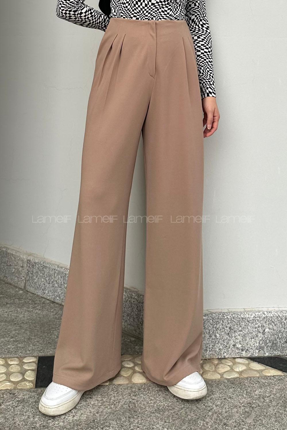 Lamelif Pensli Krep Pantolon Vizonrengi