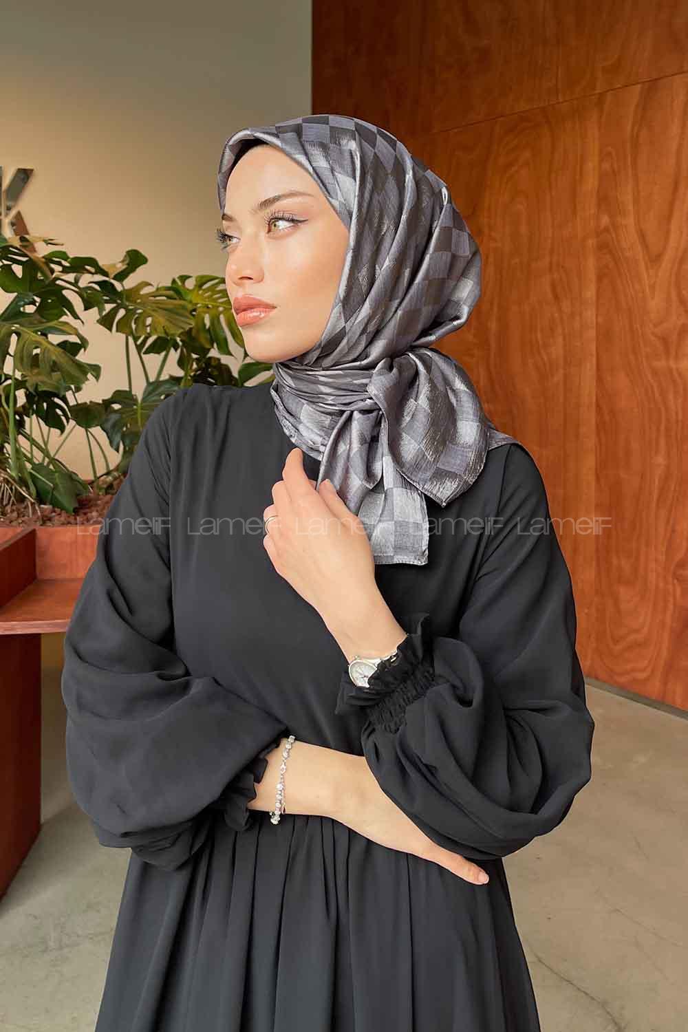 Lamelif Dama Desen Jakar Eşarp Antrasit