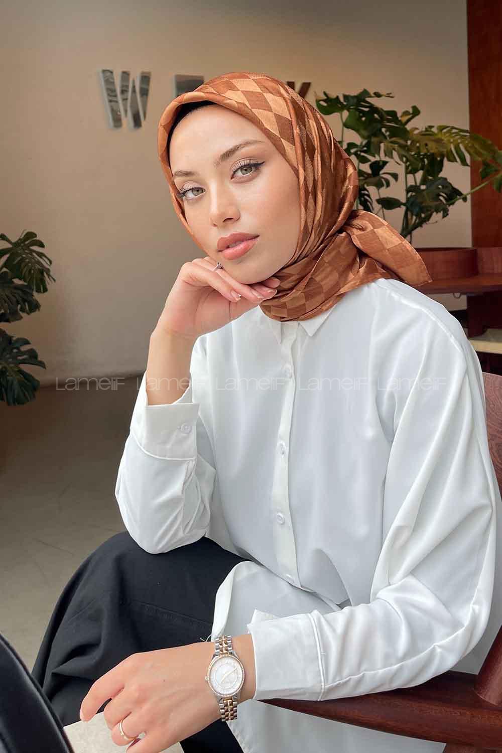 Lamelif Dama Desen Jakar Eşarp Tarçın