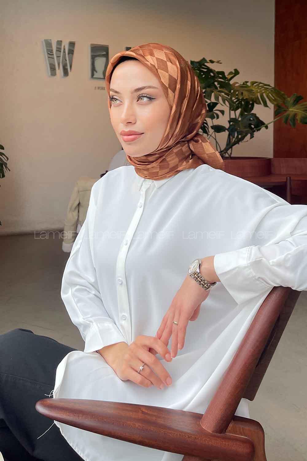 Lamelif Dama Desen Jakar Eşarp Tarçın