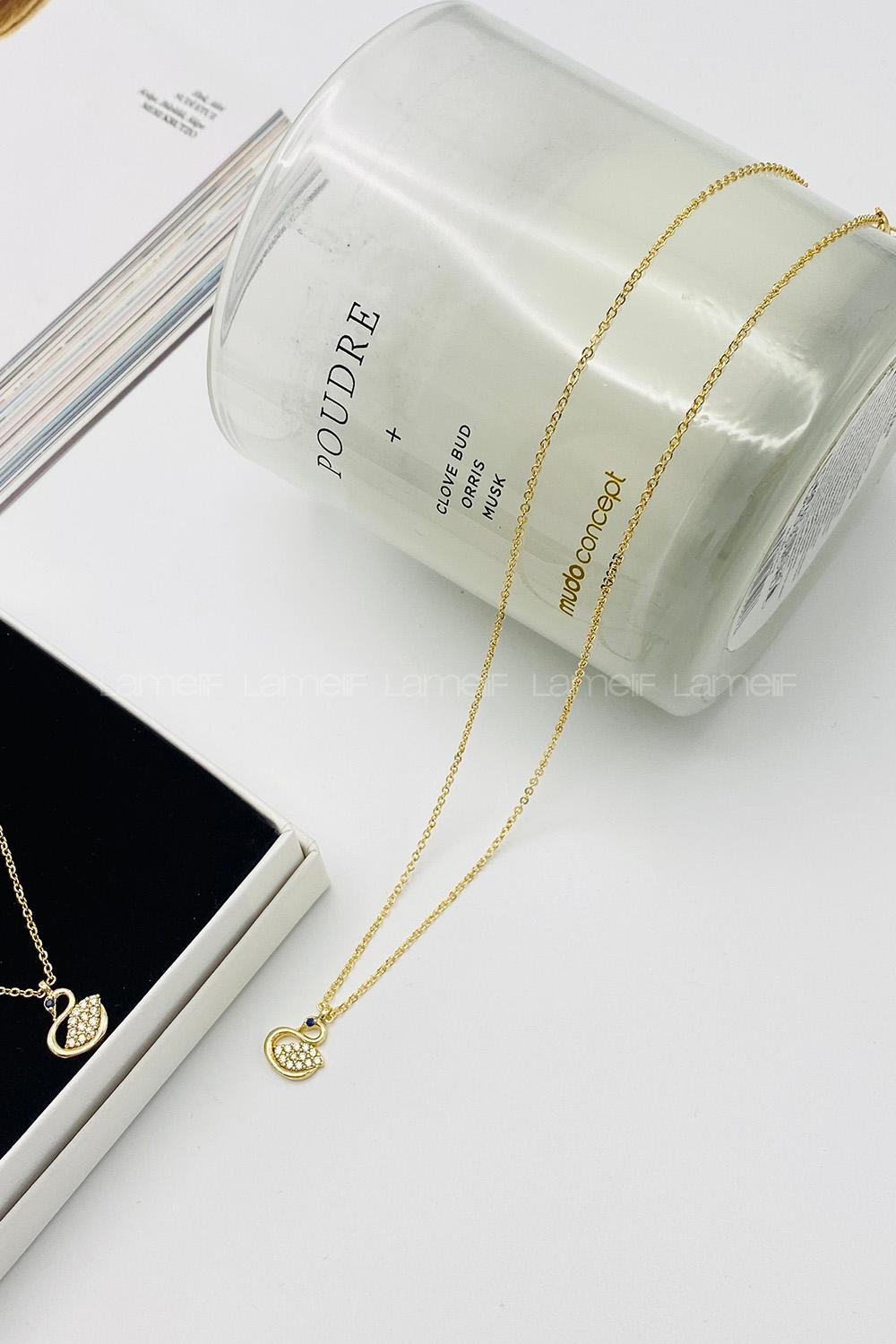 Lamelif Gold Kuğu Zarif Zirkon Kolye