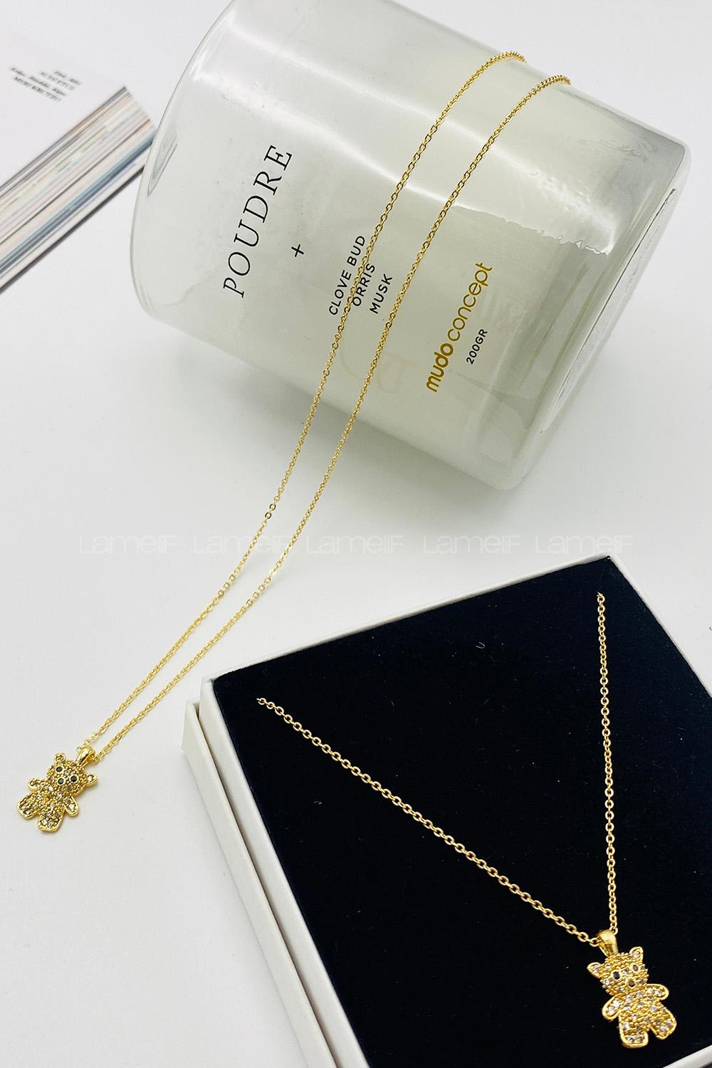 Lamelif  Gold Taşlı Minik Ayıcık Zirkon Kolye