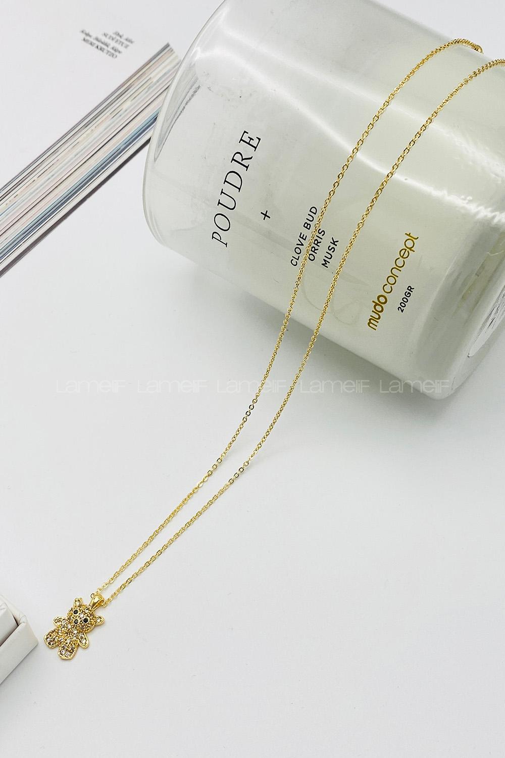 Lamelif  Gold Taşlı Minik Ayıcık Zirkon Kolye