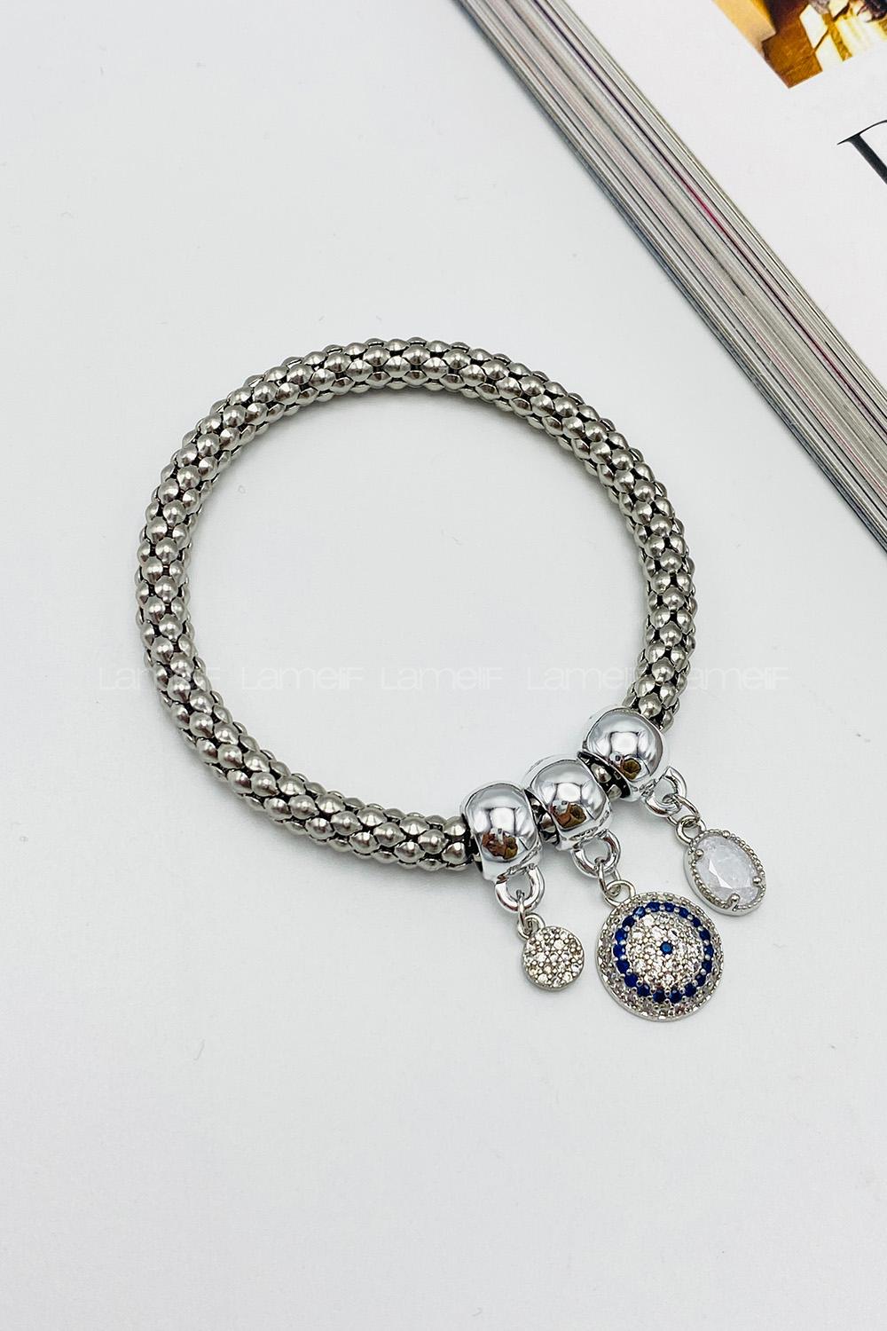 Lamelif Gümüş Taşlı Nazar Boncuk Zarif Bileklik