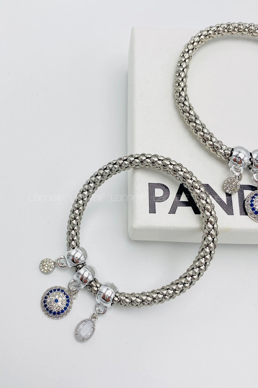 Lamelif Gümüş Taşlı Nazar Boncuk Zarif Bileklik