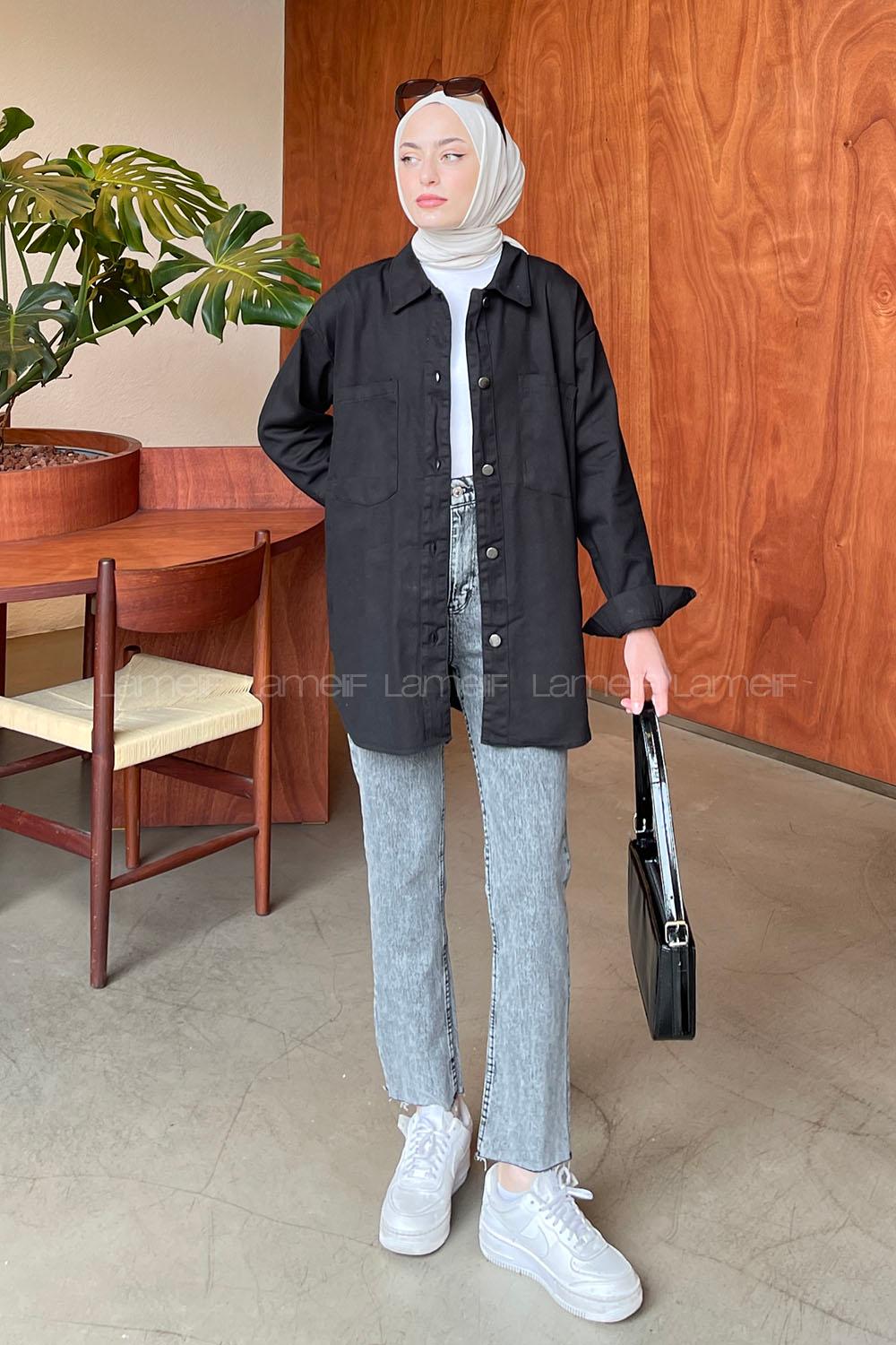 Black Shirt Collar Long Arm Shirt