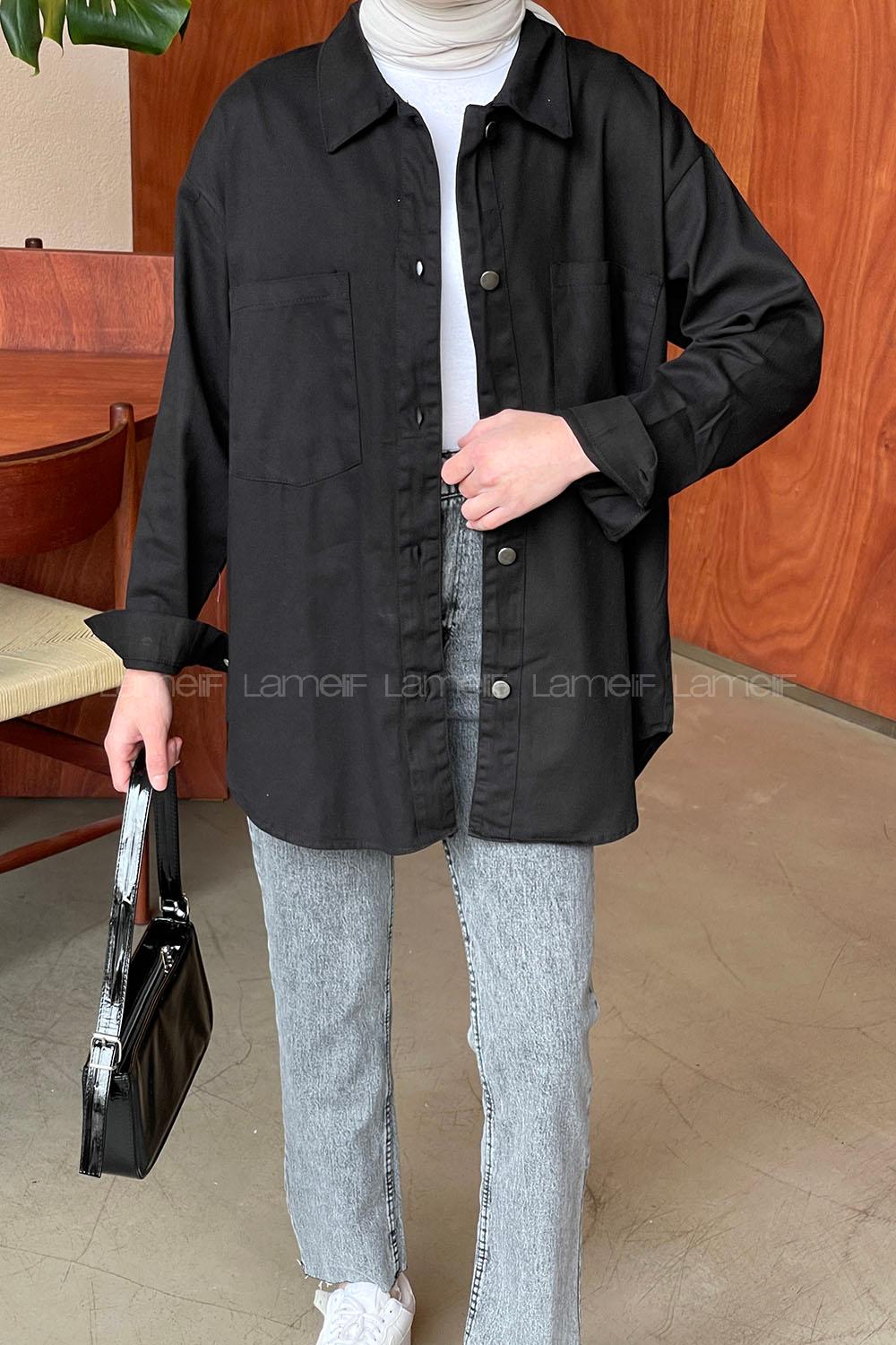 Black Shirt Collar Long Arm Shirt