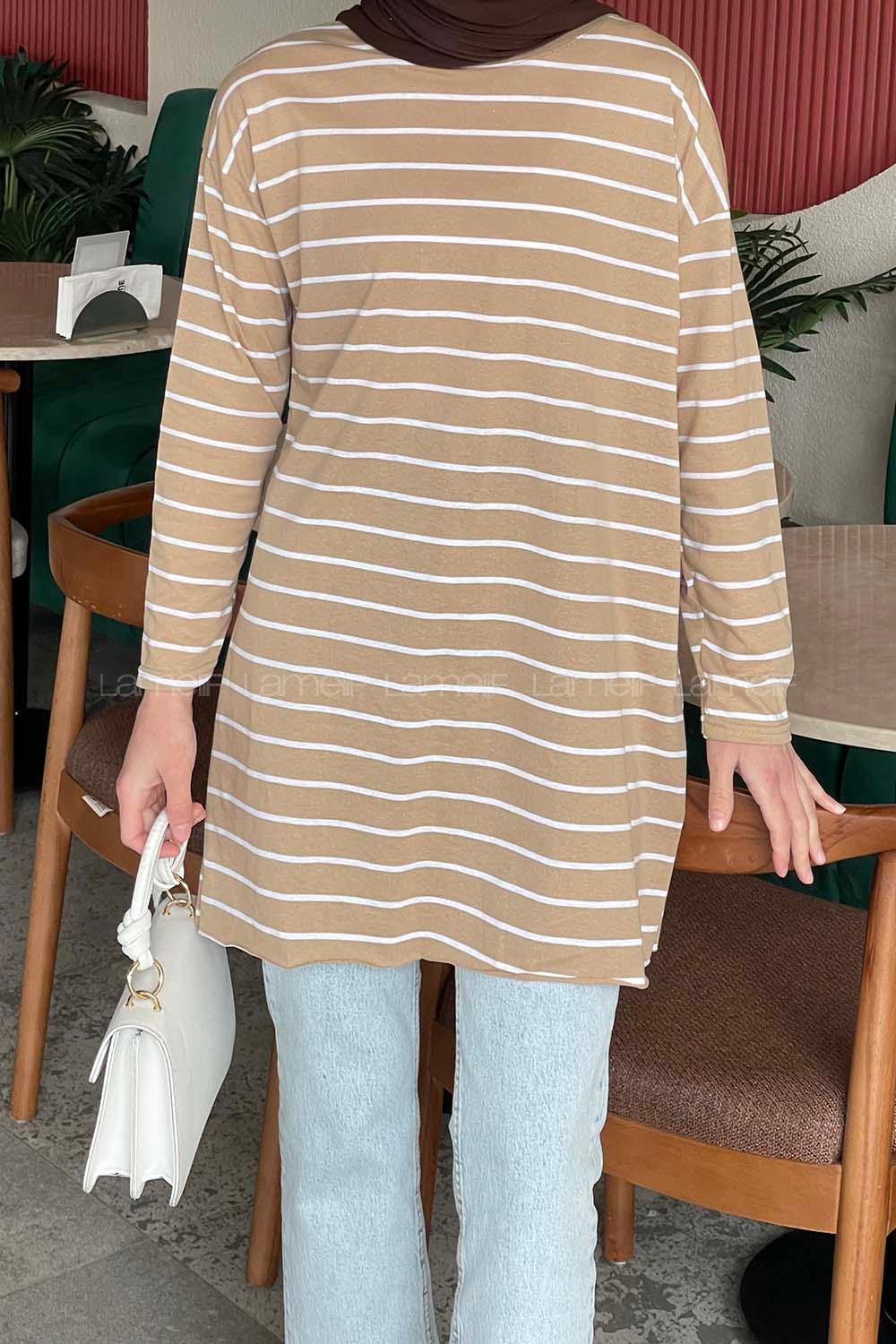 Brown With Milk Medium Crew Neck Half Arm Arm Cotton Fabric Printed T-shirt