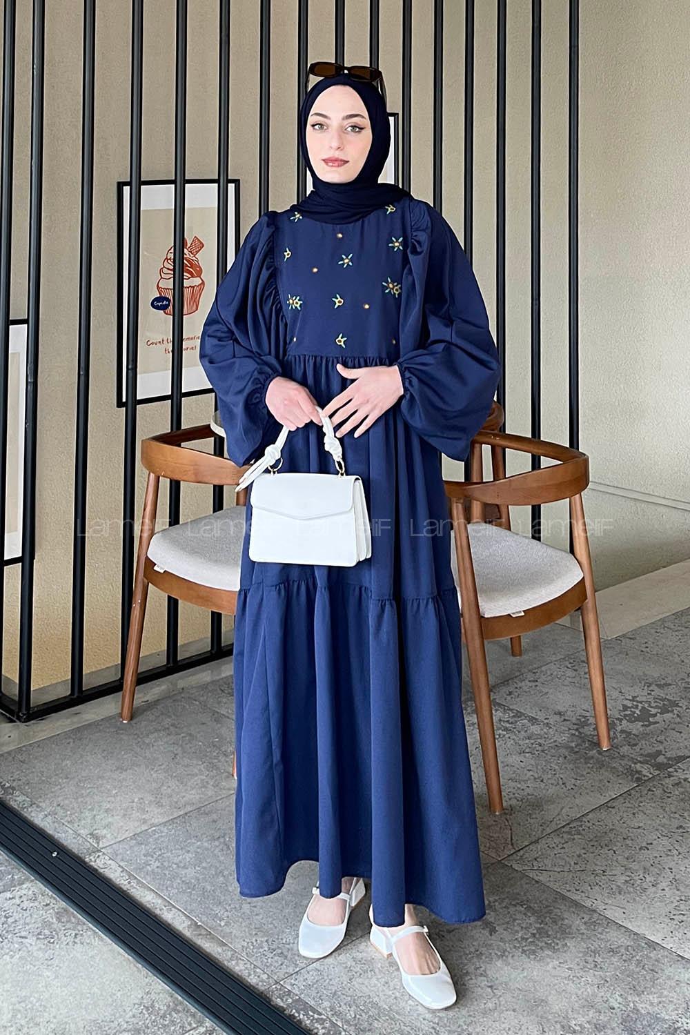 Lamelif Elica Tesettür Elbise Lacivert