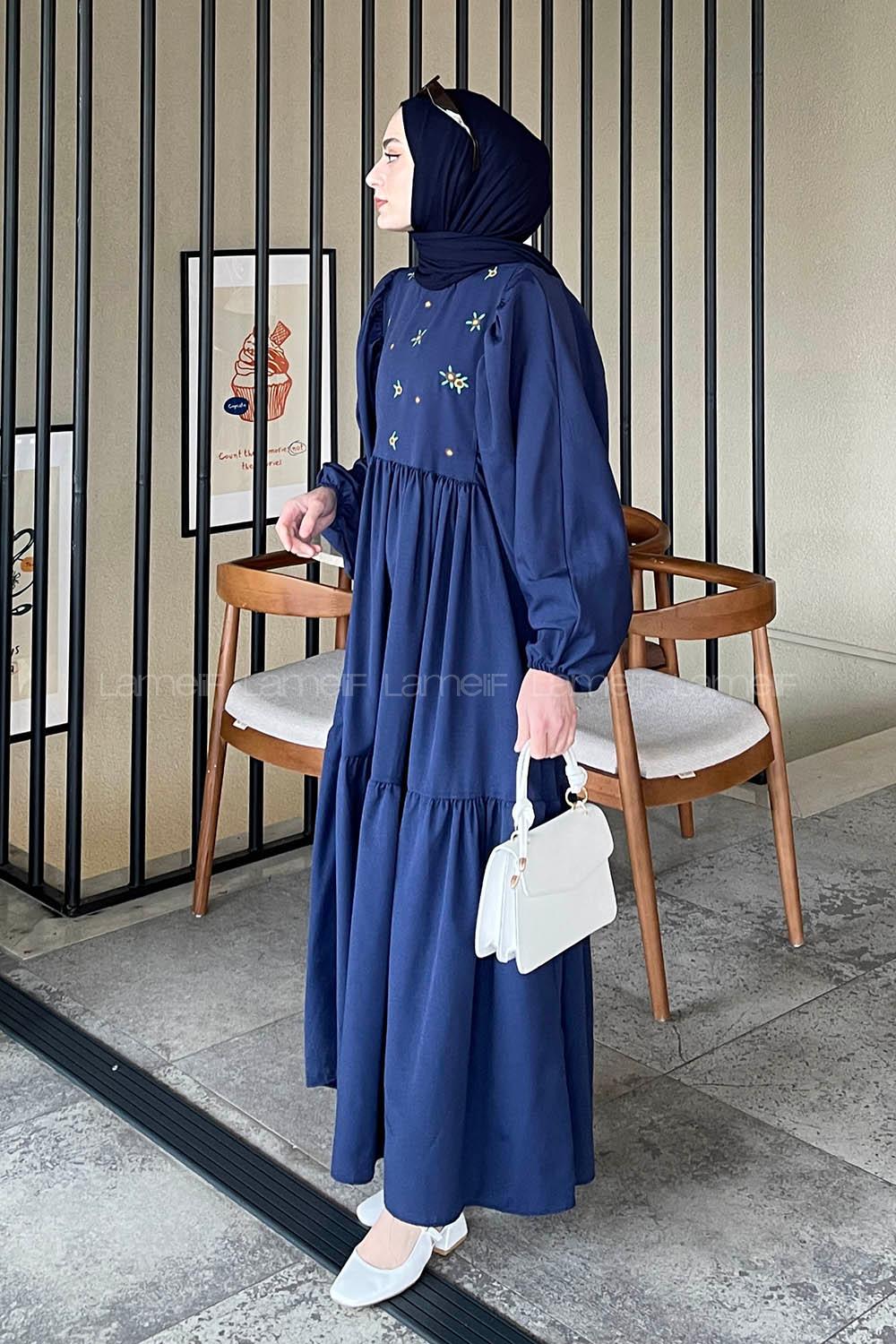 Lamelif Elica Tesettür Elbise Lacivert